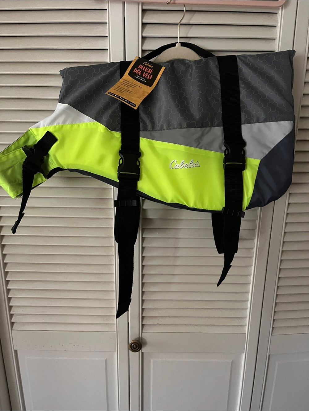 NWT Cabela's Deluxe Neon Yellow & Gray Reflective Dog Life Jacket vest XL